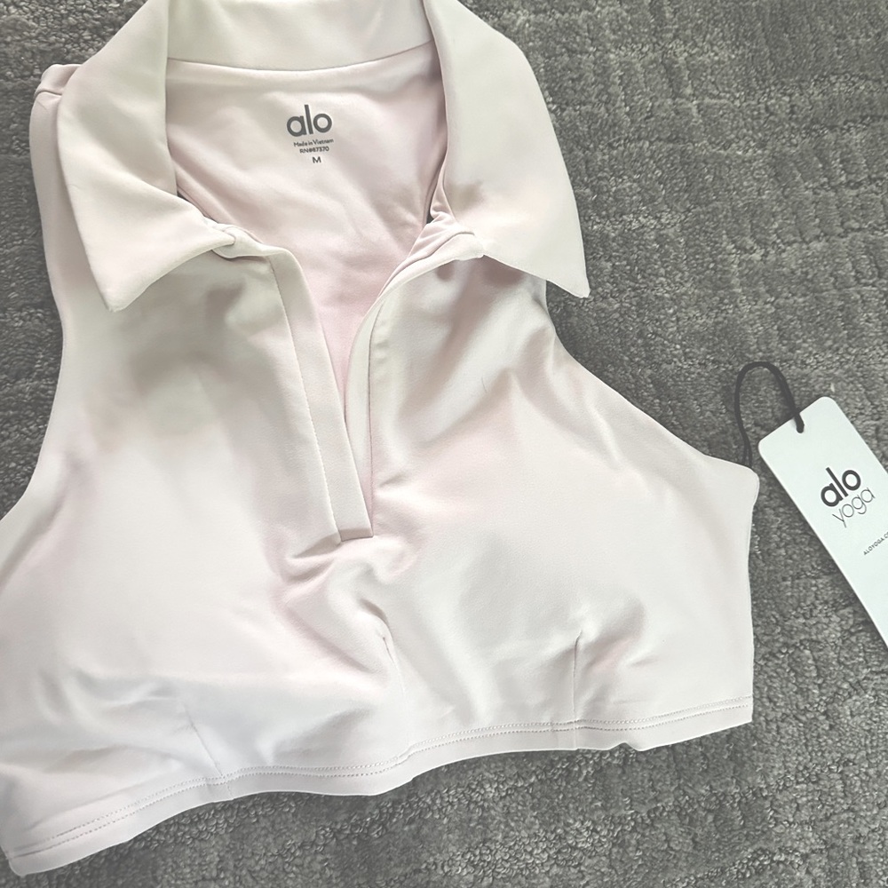 Alo charmed collar bra tank: sugar pink, new with tags